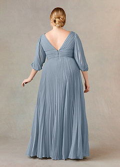 Azazie Zahara Mère de la mariée Robes Robe Trapèze en Mousseline de soie Col V plissé Bleu Poussiéreux image8