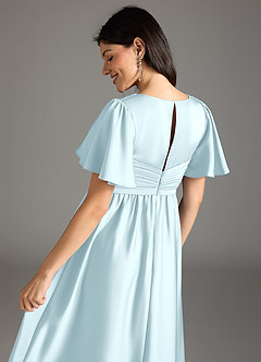 Azazie Verna Maternity Bridesmaid Dresses A-Line Ruched Stretch Satin Floor-Length Dress image8