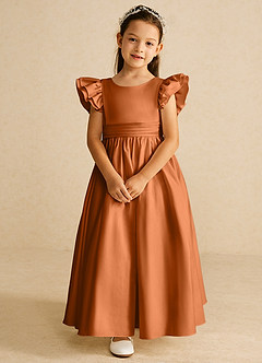 Azazie Piglette Flower Girl Dresses Copper A-Line Bow Matte Satin Dress image4