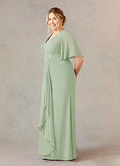 Azazie Carson Mother of the Bride Dresses Dusty Sage A-Line V-Neck Lace Chiffon Dress image8