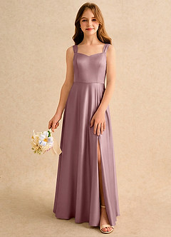 Azazie Makani Girls Formal Flower Girl Dresses Dusty Rose A-Line Sweetheart Neckline Matte Satin Dress image4