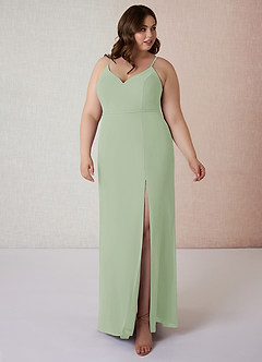 Azazie Blink Final Sale Dusty Sage Sheath V-Neck Chiffon Dress image8