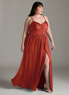 Azazie Zeya Bridesmaid Dresses Rust A-Line Pleated Stretch Satin Dress image12