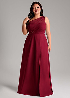 Azazie Phaedra Bridesmaid Dresses Burgundy A-Line One Shoulder Chiffon Dress image5