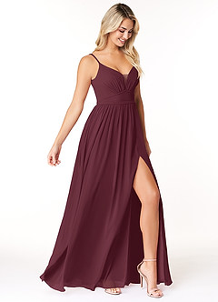 Azazie Rayna Brautjungfernkleider A-Linie V-Hals Gefaltet Chiffon Kleid Cabernetrot image8