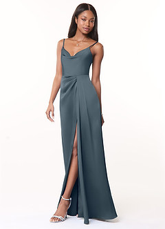 Azazie Brielle Bridesmaid Dresses Twilight A-Line Cowl Spaghetti Straps Stretch Satin Dress image3