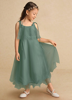 Azazie Bunie Flower Girl Dresses Eucalyptus A-Line Spaghetti Strap Tulle Dress image2