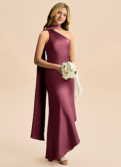 Azazie Briony Junior Etui Plissee Stretch-Satin Kleid Merlot image4