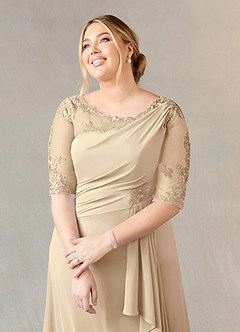 Azazie Dionysus Mother of the Bride Dresses A-Line Boatneck Lace Chiffon Floor-Length Dress image10