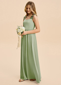 Azazie Poppy Junior Dusty Sage A-Line Pleated Stretch Satin Dress image4