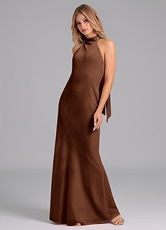 Azazie Velli Suknie dla druhen Syrena Wysoka Kołnierz Aksamit Do ziemi Sukienka image5