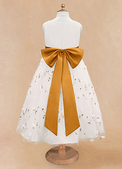 Azazie Pollie Flower Girl Dresses Ivory Butterscotch A-Line Bow Tulle Dress image12
