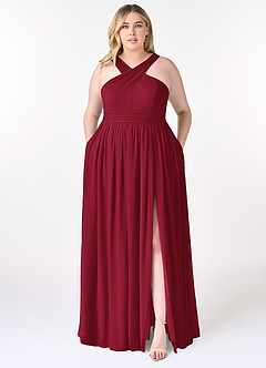 Azazie Elvira Bridesmaid Dresses Burgundy A-Line Pleated Chiffon Dress image7