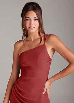 Azazie Eren Bridesmaid Dresses Rust Sheath One Shoulder Chiffon Dress image6