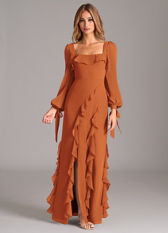 Azazie Malia Bridesmaid Dresses Cinnamon A-Line Long Sleeve Chiffon Dress image1