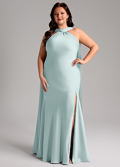 Azazie Kinsley Bridesmaid Dresses Mist Mermaid Side Slit Stretch Satin Dress image8