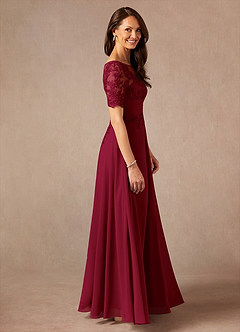 Azazie Raissa Mother of the Bride Dresses Burgundy A-Line Lace Chiffon Dress image4