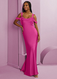 Barbie ♥ Azazie Bridesmaid Dresses Fuchsia Sheath Pleated Stretch Satin Dress image9