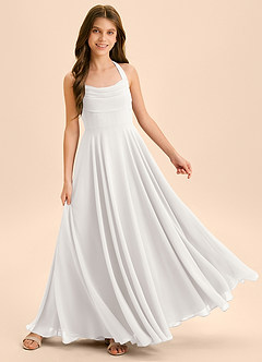 Azazie Kady Junior White A-Line Sweetheart Neckline Chiffon Dress image4
