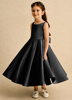 Azazie Babs Flower Girl Dresses Black Ball-Gown Pleated Matte Satin Dress image5