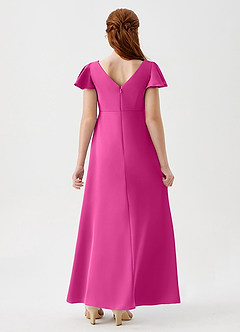 Azazie Soren Junior Fuchsia A-Line Ruched Stretch Satin Dress image2