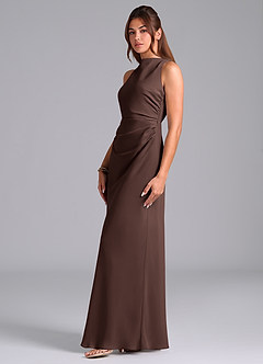 Azazie Evadne Bridesmaid Dresses Ganache Sheath Pleated Chiffon Dress image5
