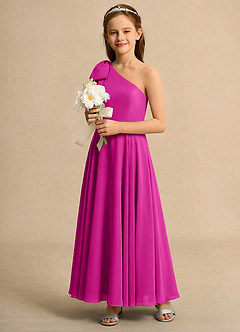 Azazie Guppy Girls Formal Abiti da Ragazza di Fiori Abito A-Line in Chiffon Monospalla Fucsia image6