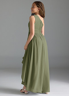 Azazie Mathilda Junior Robe Trapèze en Mousseline de soie Plissée Pistache image5