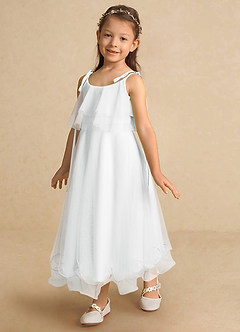 Azazie Bunie Flower Girl Dresses Diamond White A-Line Spaghetti Strap Tulle Dress image6