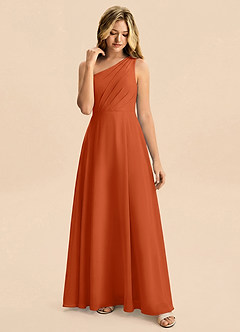 Azazie Phaedra Junior Robe Trapèze en Mousseline de soie Plissée Orange Brûlée image6