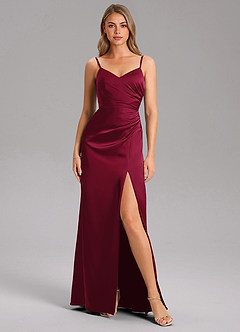Azazie Azuree Brautjungfernkleider A-Linie Plissee Stretch-Satin Kleid Burgunderrot image6