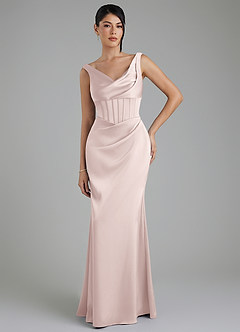 Azazie Spencer Bridesmaid Dresses Blushing Pink Mermaid Pleated Stretch Satin Dress image1
