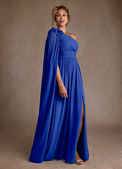 Azazie Lancaster Mère de la mariée Robes Robe Trapèze en Mousseline de soie Ue épaule Bleu Roi image3