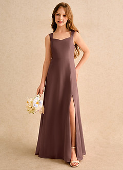 Azazie Makani Girls Formal Robe Demoiselle D'honneur Fillette Robe Trapèze en Mousseline de soie Encolure en Forme de Cœur Expresso image5
