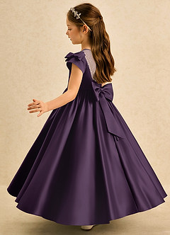 Azazie Toffee Abiti da Ragazza di Fiori Abito Stile Principessa in Raso Opaco Fiocco Prugna image5