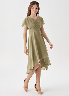 Azazie Graciela Junior Moss Green A-Line Pleated Chiffon Dress image5