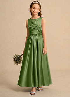 Azazie Ducky Girls Formal Flower Girl Dresses Juniper A-Line Pleated Stretch Satin Dress image4