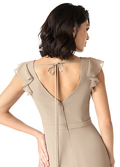 Azazie Claudine Bridesmaid Dresses Taupe A-Line Flutter Sleeve Chiffon Dress image5