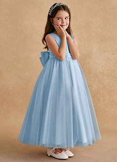 Azazie Cookie Flower Girl Dresses Powder Blue A-Line Bow Tulle Dress image3