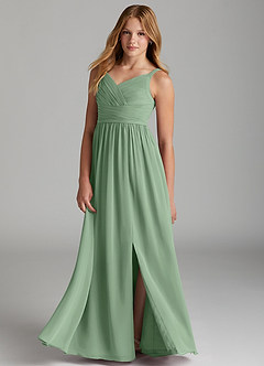 Azazie Chanel Junior Jurk van Chiffon met A-Lijn Sweetheart Halslijn Matcha image3