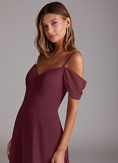Azazie Marley Bridesmaid Dresses Cabernet A-Line Off the Shoulder Chiffon Convertible Dress image8