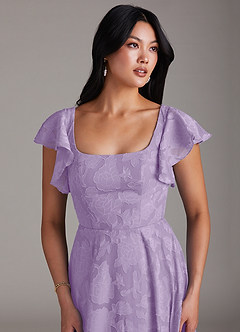 Azazie Bondi Bridesmaid Dresses Lilac A-Line Ruched Floral Burnout Dress image5