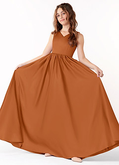 Azazie Hathaway Junior Copper A-Line Bow Matte Satin Dress image1