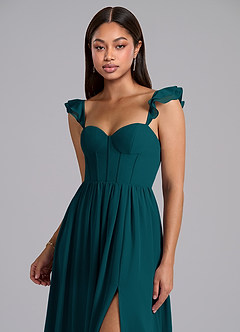 Azazie Denisse Brautjungfernkleider A-Linie Gestreift Chiffon Kleid Kiefer image6