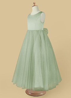 Azazie Muni Flower Girl Dresses Dusty Sage A-Line Bow Tulle Dress image4