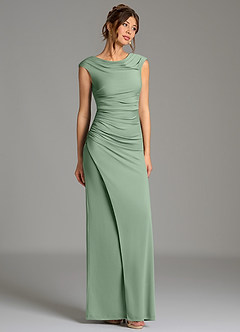 Azazie Chantal Robes de demoiselle d'honneur Robe Sirène en Jersey extensible de qualité supérieure Plissé Matcha image3