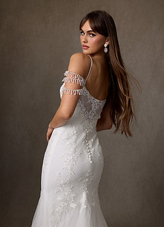 Azazie Saskia Vestidos de novia Vestido de Diamante Blanco de Tul de Corte Sirena con Lentejuela image8