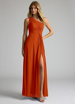 Azazie Brooke Bridesmaid Dresses Paprika A-Line One Shoulder Mesh Dress image3