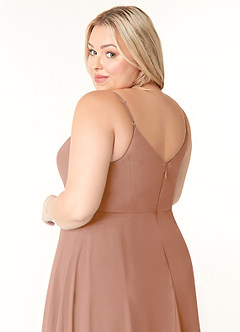 Azazie Clarissa Bridesmaid Dresses Champagne Rose A-Line V-Neck Chiffon Dress image12