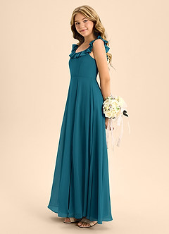 Azazie Callie Junior Abito A-Line in Chiffon Increspato Blu Inchiostro image7